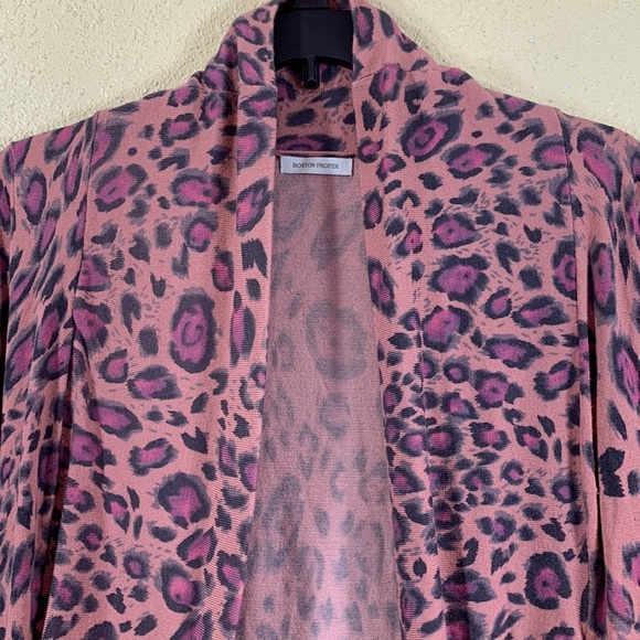 Boston Proper Sweater Open Cardigan S Animal Print Pink Purple Gray - Picture 3 of 14